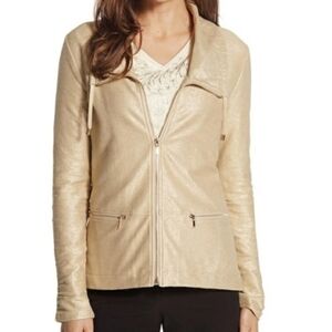 CHICO'S Sparkly Gold Cardigan Sweatshirt Jacket Zip Up